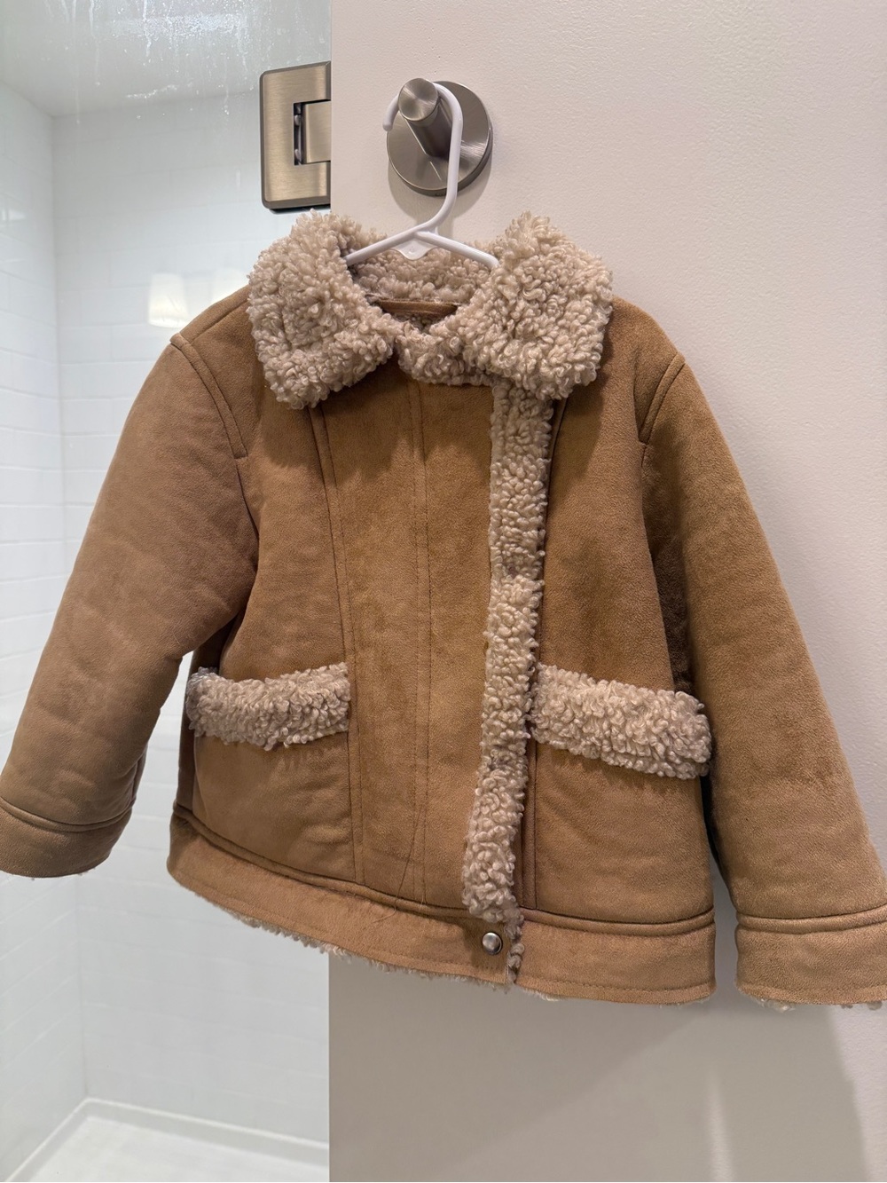 Zara Tan Faux-Suede Sherpa-Trim Kids Jacket